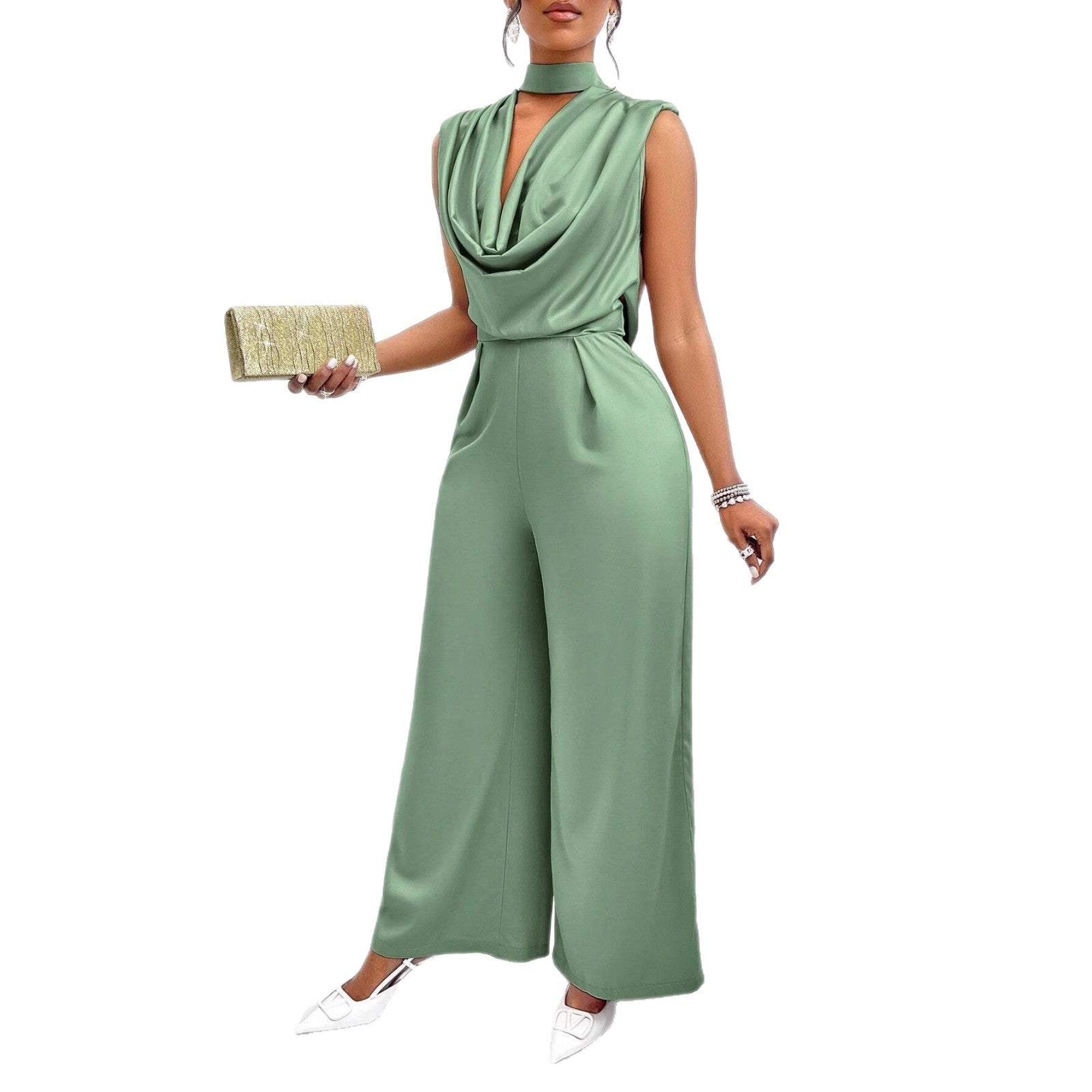 New Style Fashionable High-Waisted Sleeveless Elegant Waist-Cinching Trousers Womens Jumpsuit