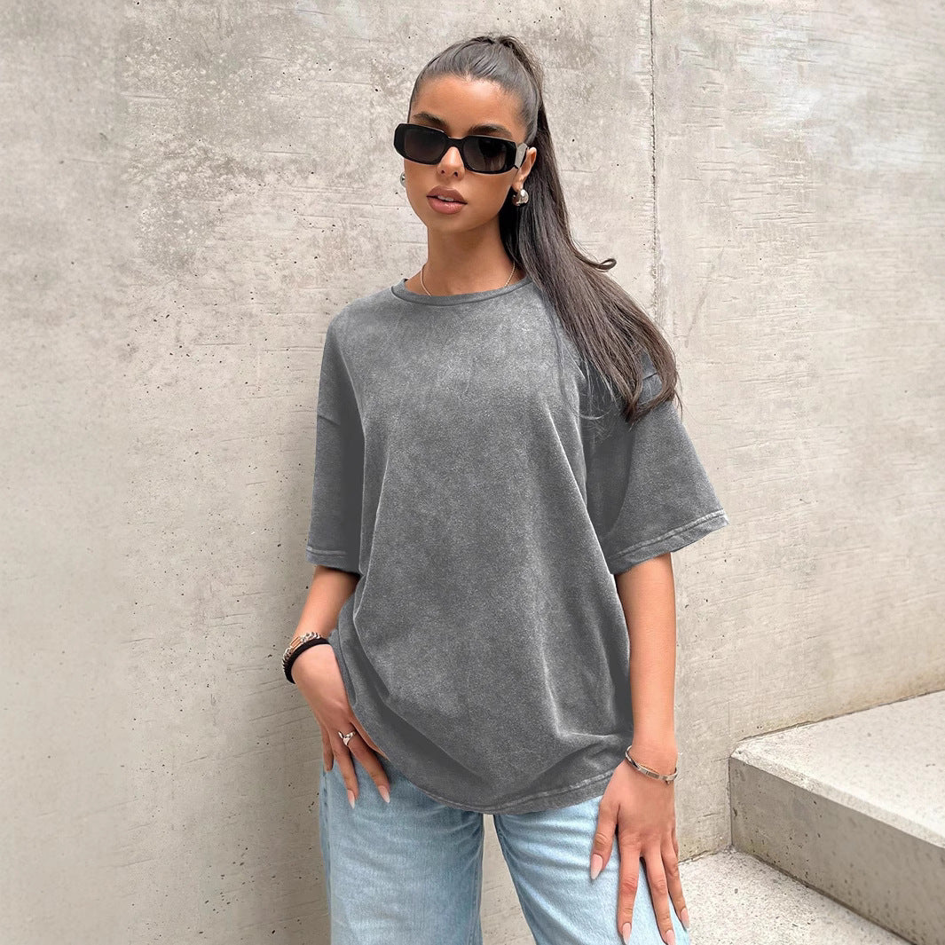 Retro Washed Cotton T-Shirt Japanese‑Style Short Sleeve, Cozy & Trendy