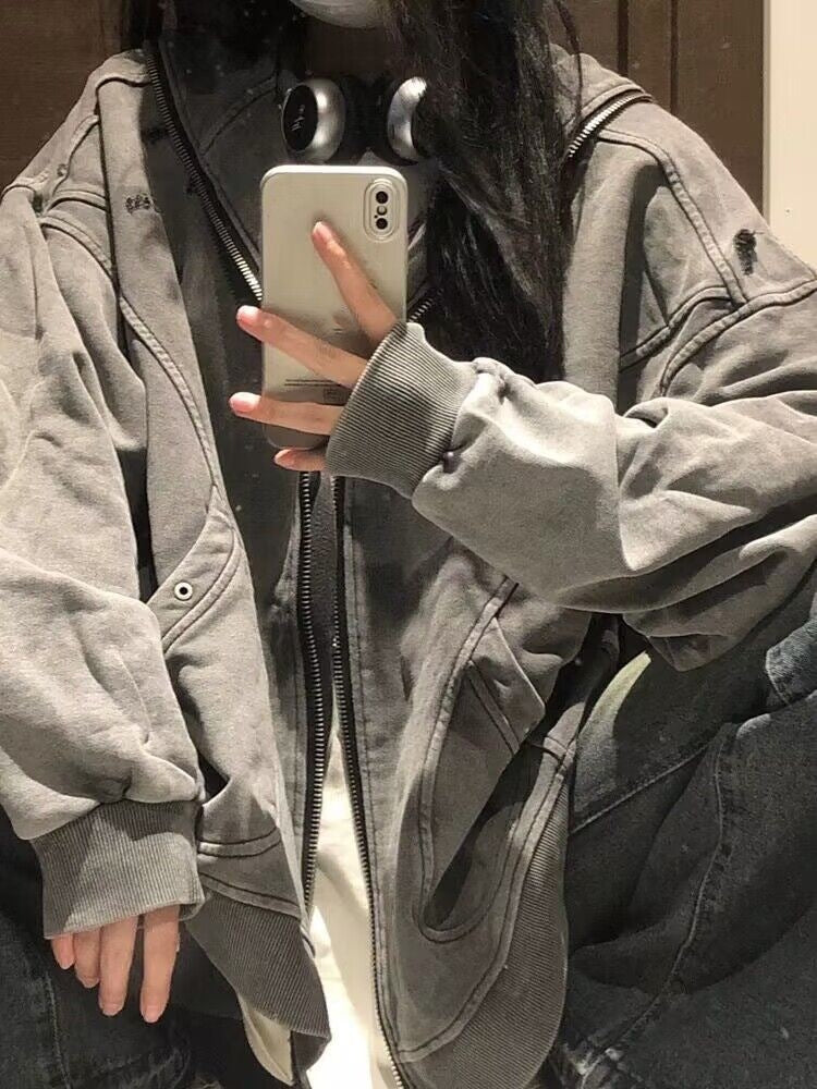 Cardigan Women's Spring And Autumn Hooded Casual Sweatshirt Trendy INS Coat Top