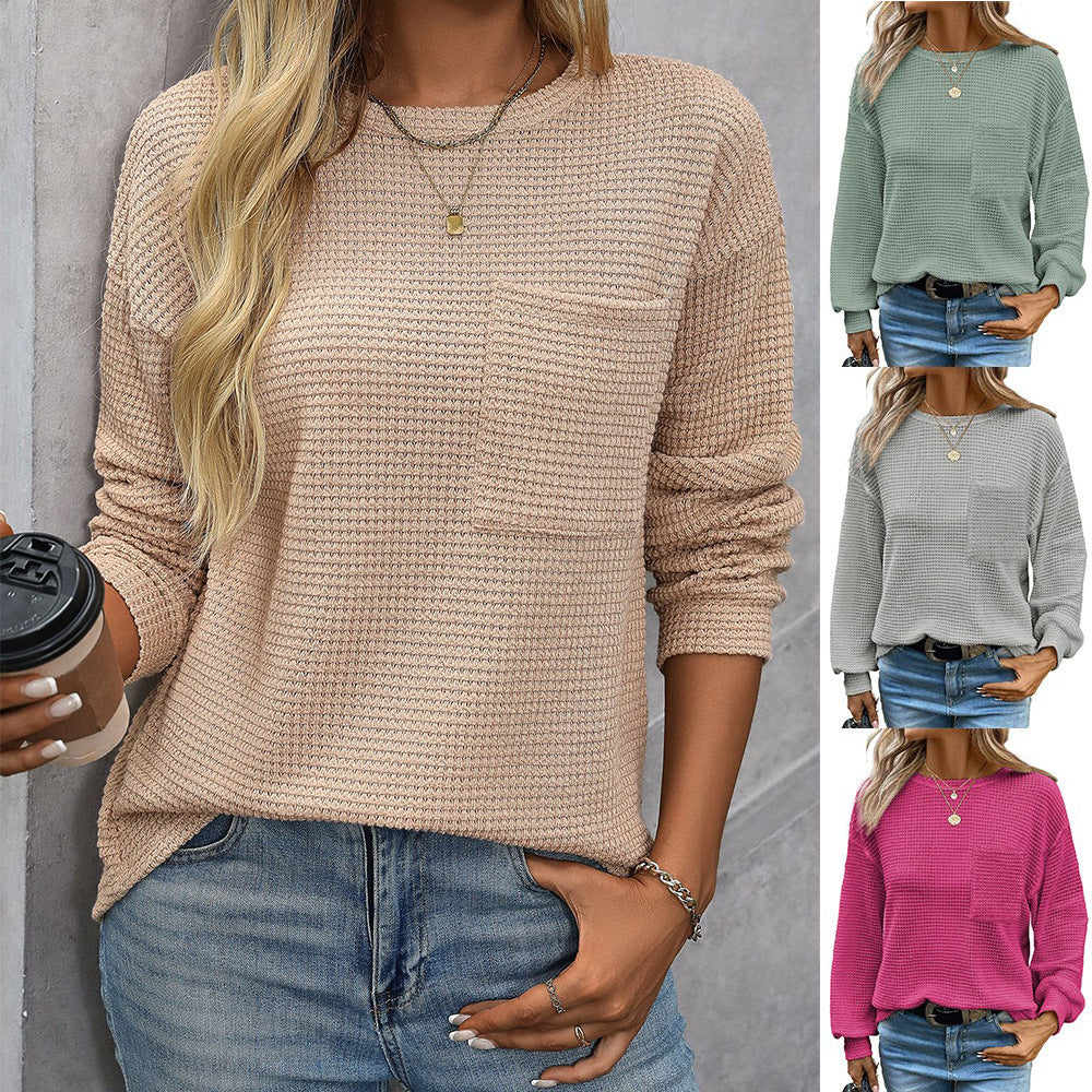 Women's Casual Waffle Knit Pocket Tee