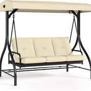[Patio Swing Glider] 3 Person Patio Porch Swing Outdoor Converting Swing Glider Hammock with Adjustable Canopy, Cushions for Outside Backyard, Garden (Pillow Not Included)