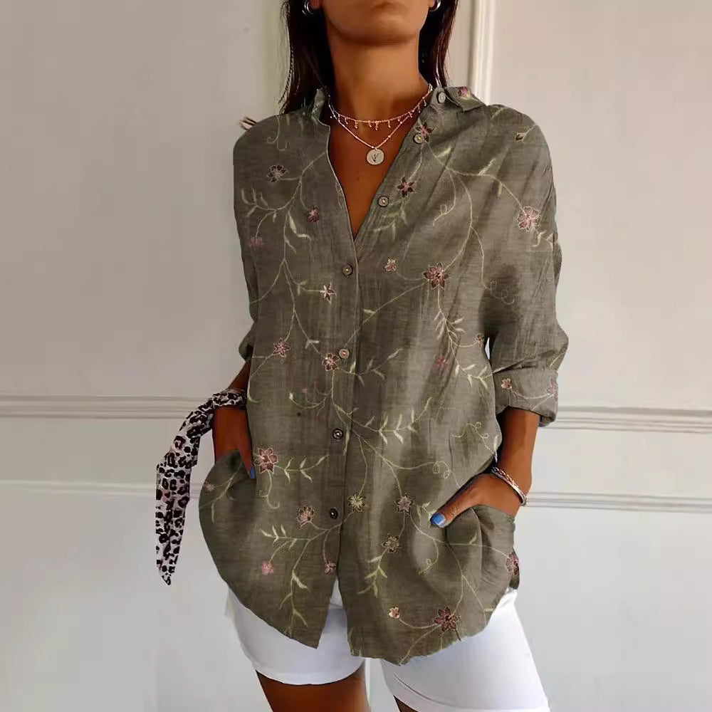 Women's Vintage Floral Print Cardigan Blouse