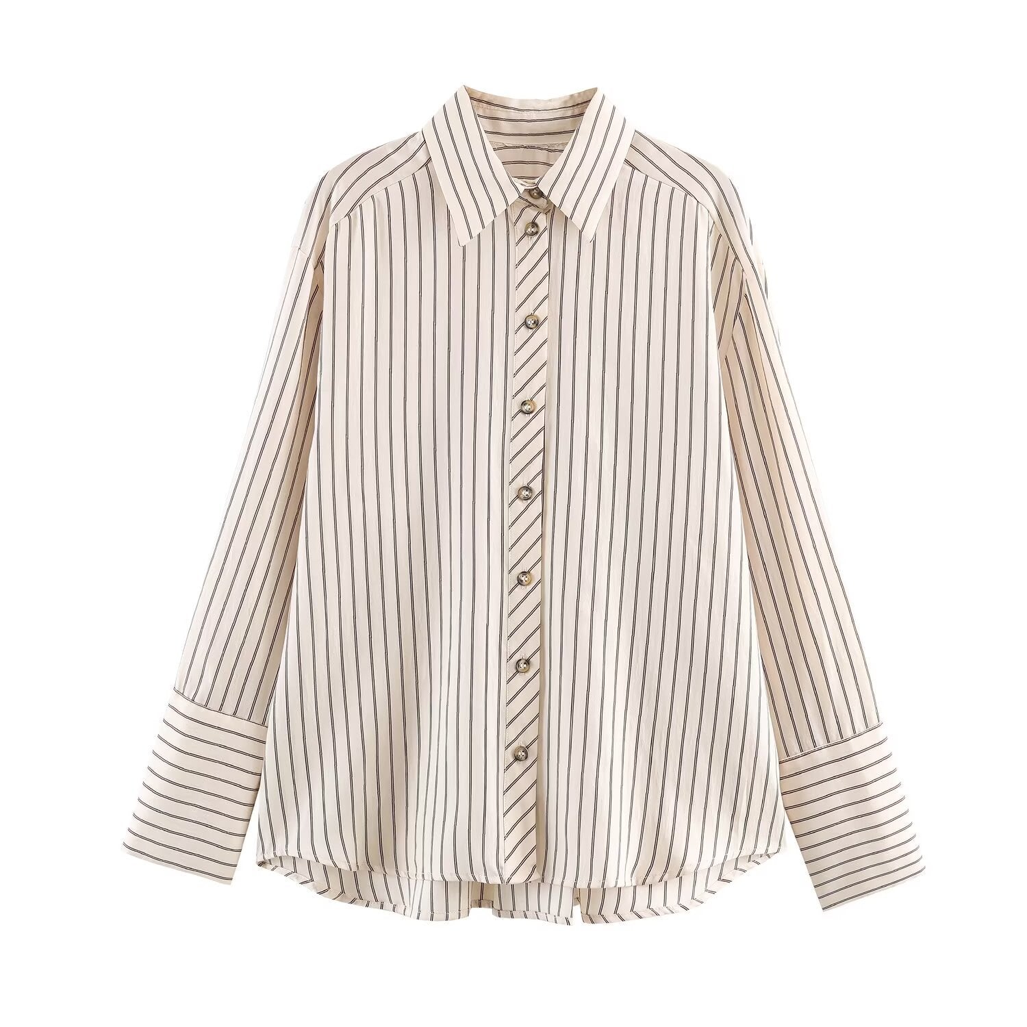 Fashionable Elegant Commuter-Style Striped Loose-Cuff Shirt