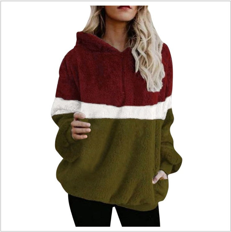 Colorblock Hooded Pocket Pullover Sweatshirt