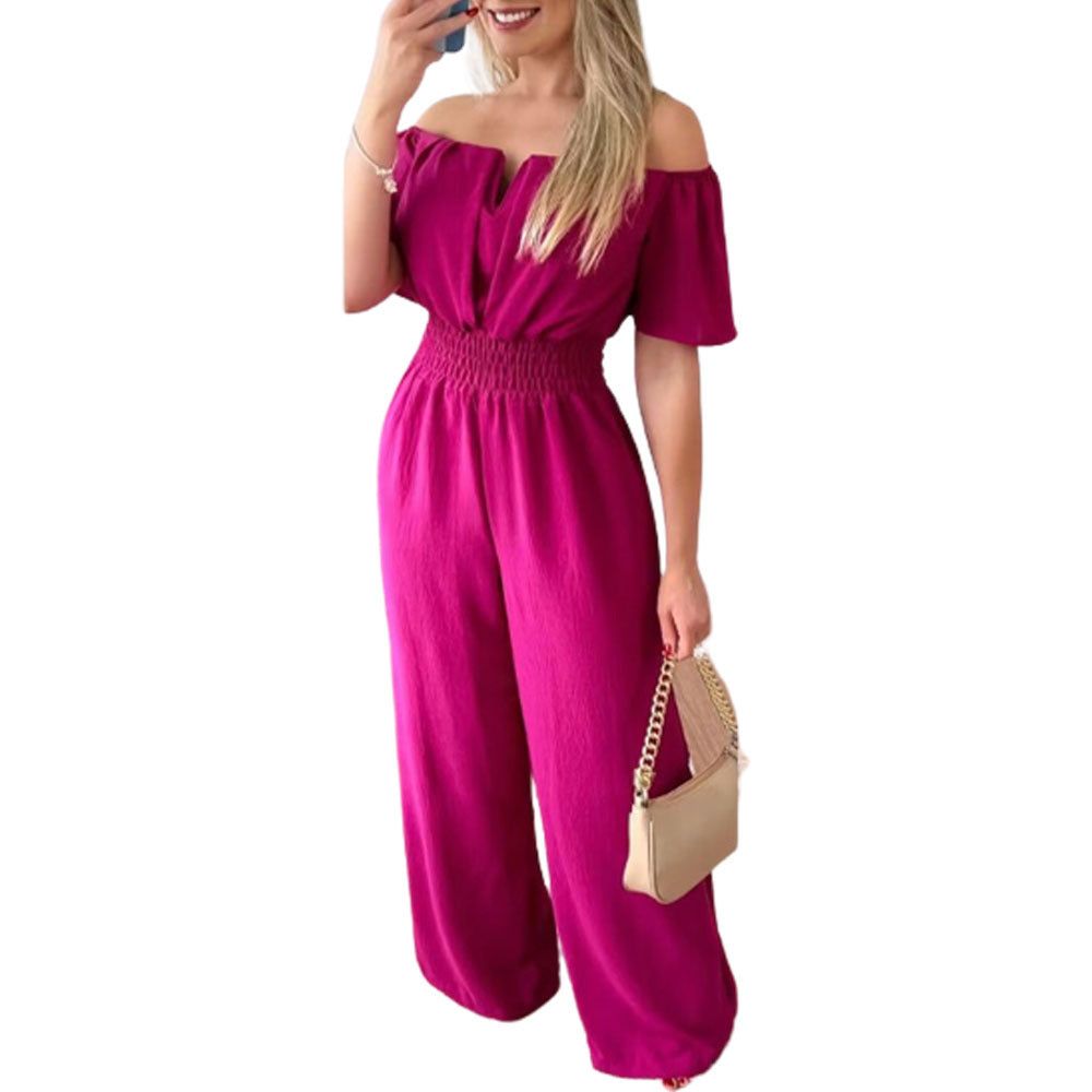 Chic Off-Shoulder Waist-Trimming Straight Jumpsuit