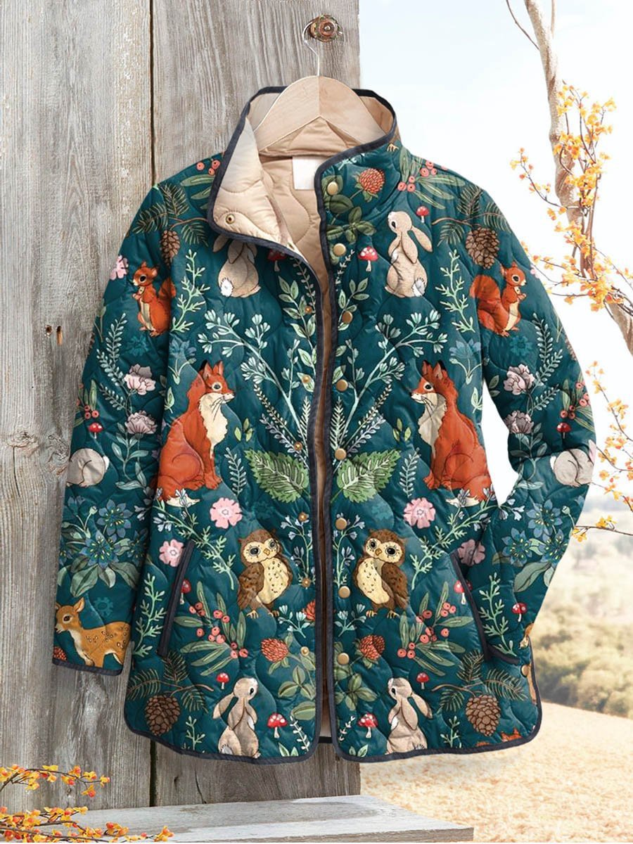 Womens Fashion Padded Cotton Jacket with Pleats Floral Digital Print