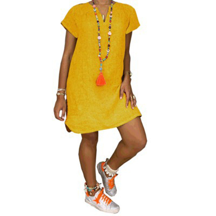 New Amazon Wish Hot Spring Summer Loose Skirt Short Sleeve V-neck S…