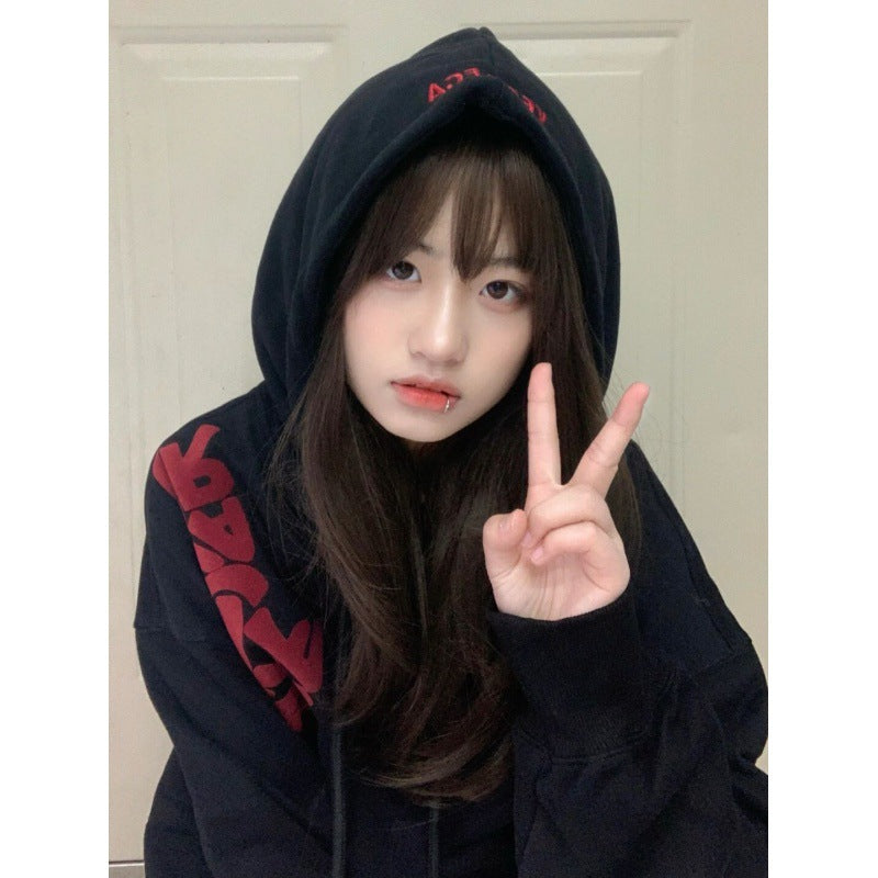Women's Casual Black Loose Hoodie