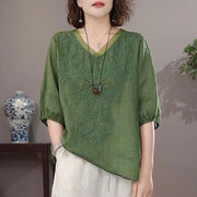 Summer Retro Linen Shirt – Loose Fit, Short Sleeve, Vibrant Colors