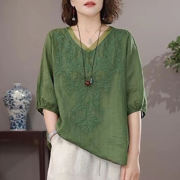Summer Retro Linen Shirt – Loose Fit, Short Sleeve, Vibrant Colors