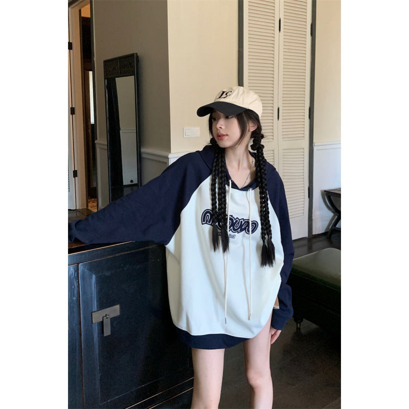 Cozy Embroidered Letter Raglan Sleeve Hoodie