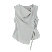 Lace-up Sleeveless Shirt Women's Black Vest