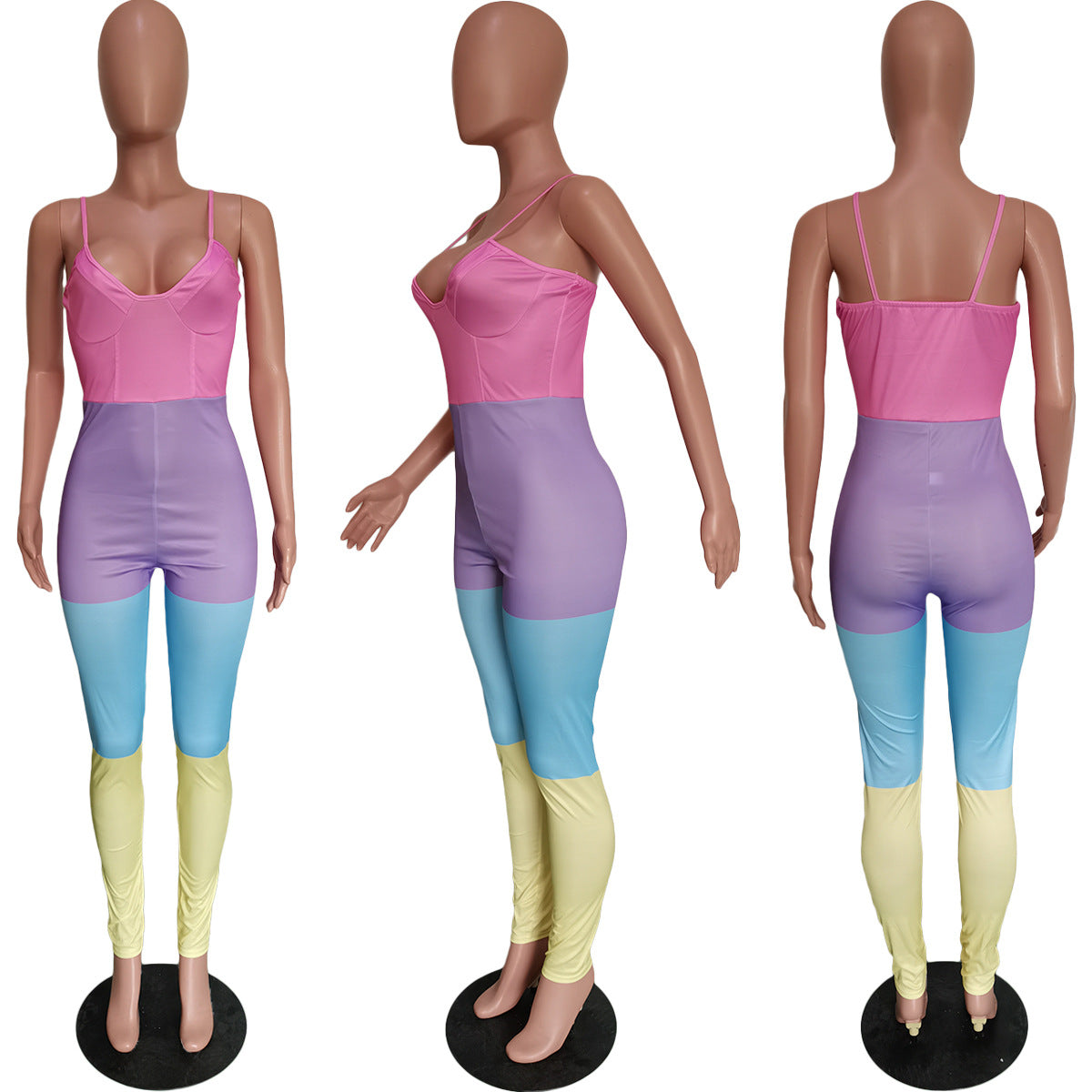 Multi-color Mosaic Vest Sexy Suspenders Jumpsuit