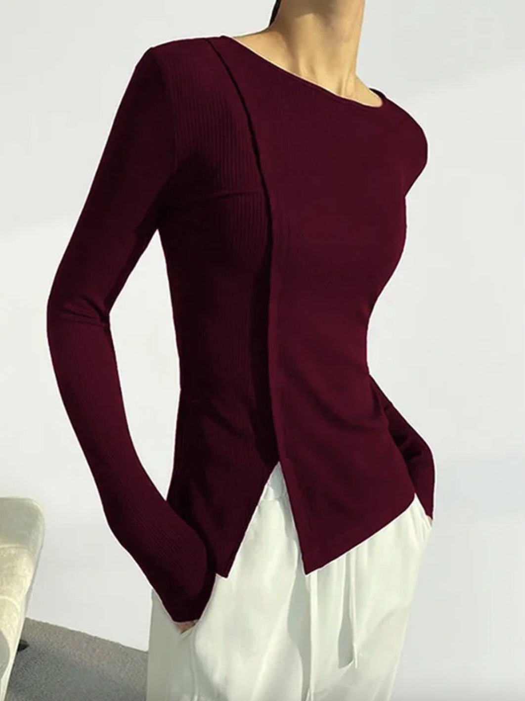 Women's Stylish Split Hem Tight Autumn Sweater