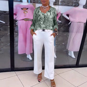Summer New Arrival Printed V-Neck Casual Chic Sheer Chiffon Blouse For Women