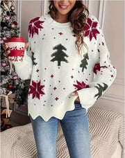 Printed Holiday Loose Casual Knit Sweater for Women