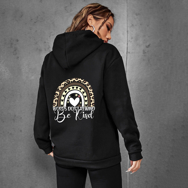Be Kind Letter Print Fleece Hooded Sweatshirt