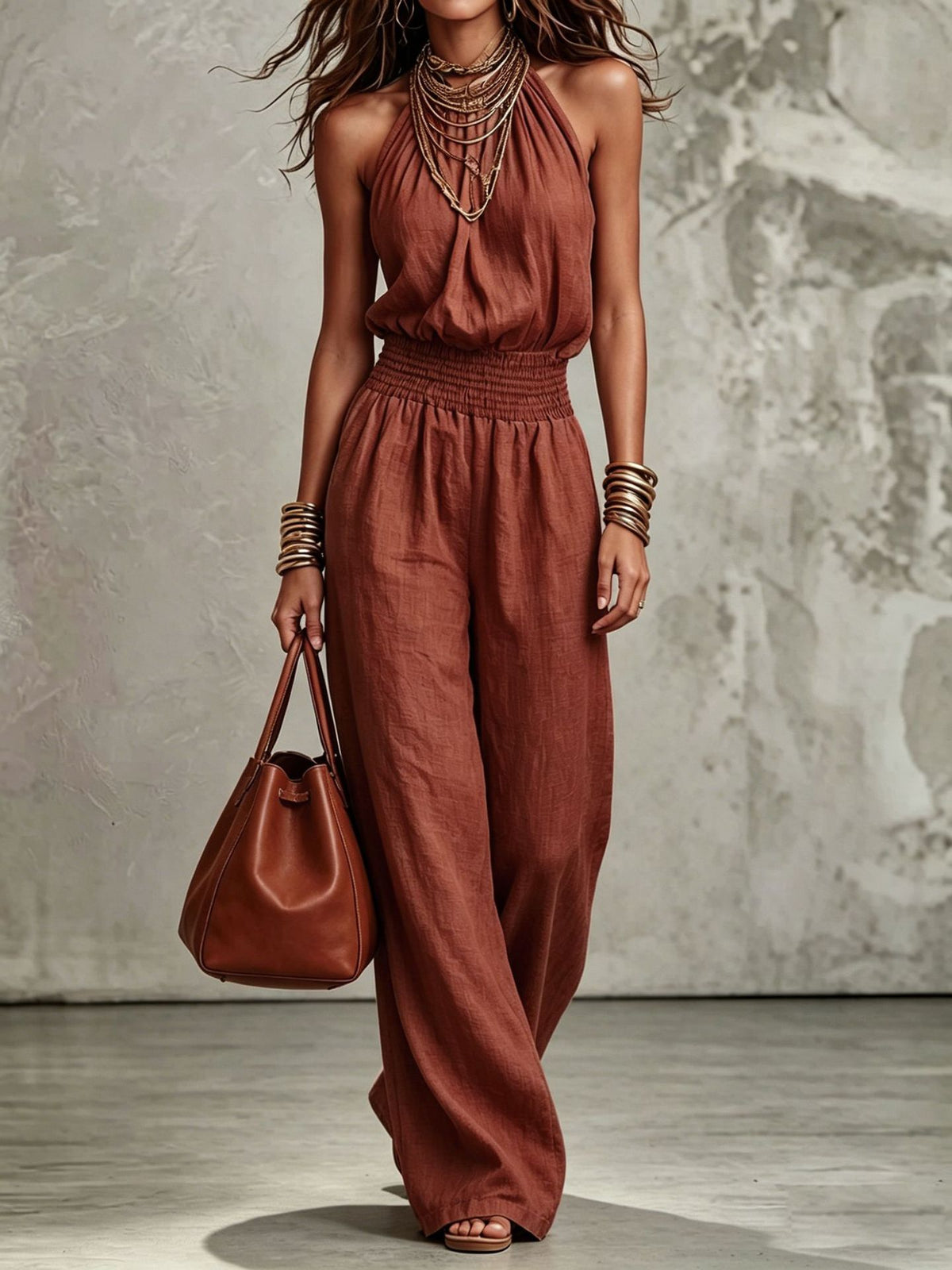 Women's Backless Halter Wide-Leg Jumpsuit