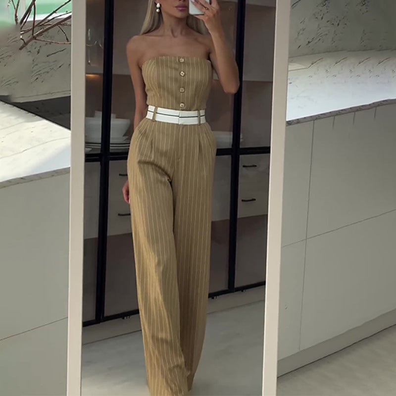 Chic Striped Off-Shoulder Wide-Leg Jumpsuit