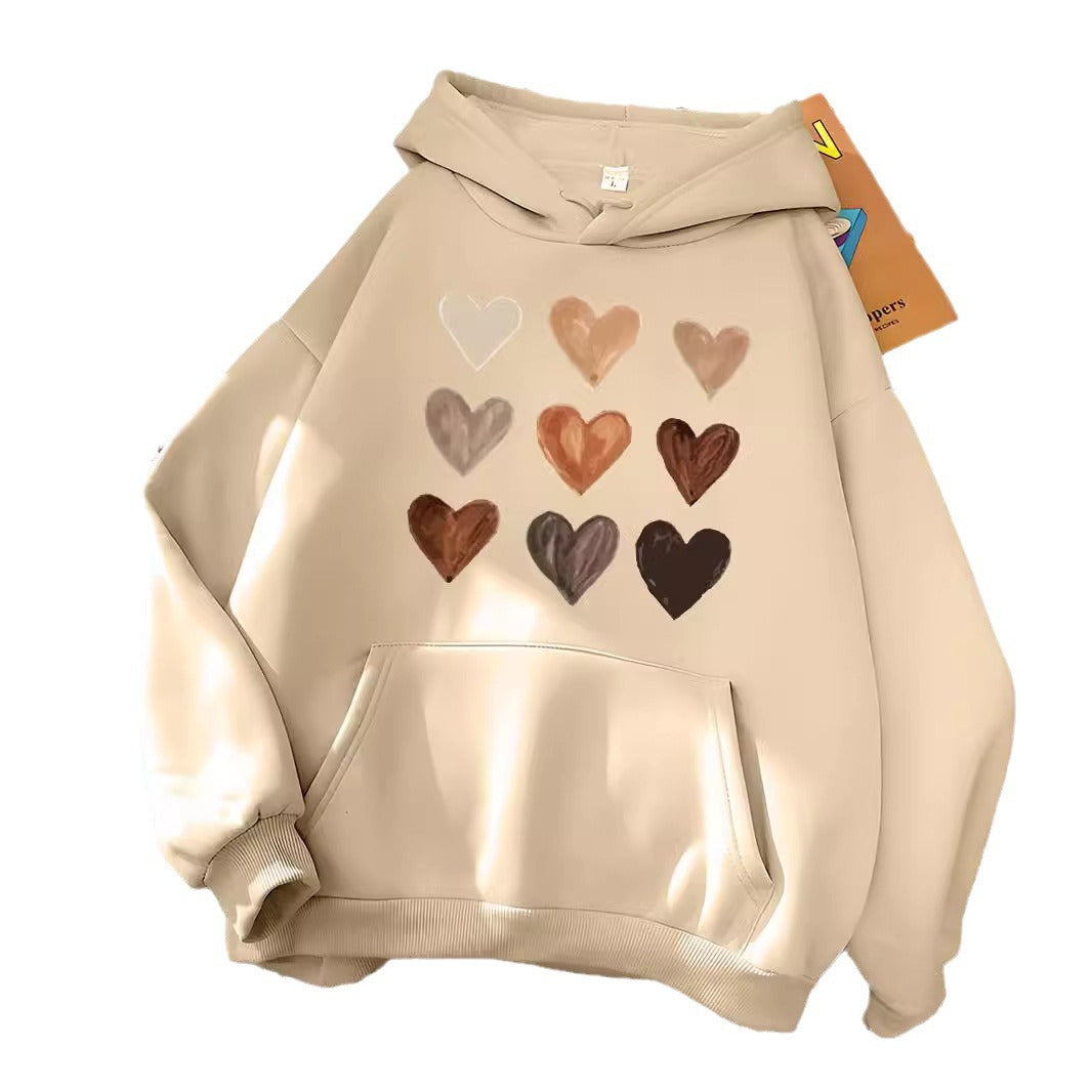 Gradient Heart Print Kangaroo Pocket Cozy Hoodie