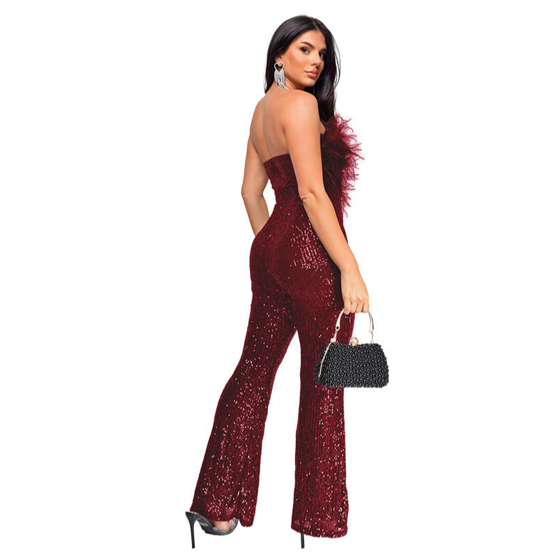 Women's Sequin Backless Sleeveless Party Jumpsuit