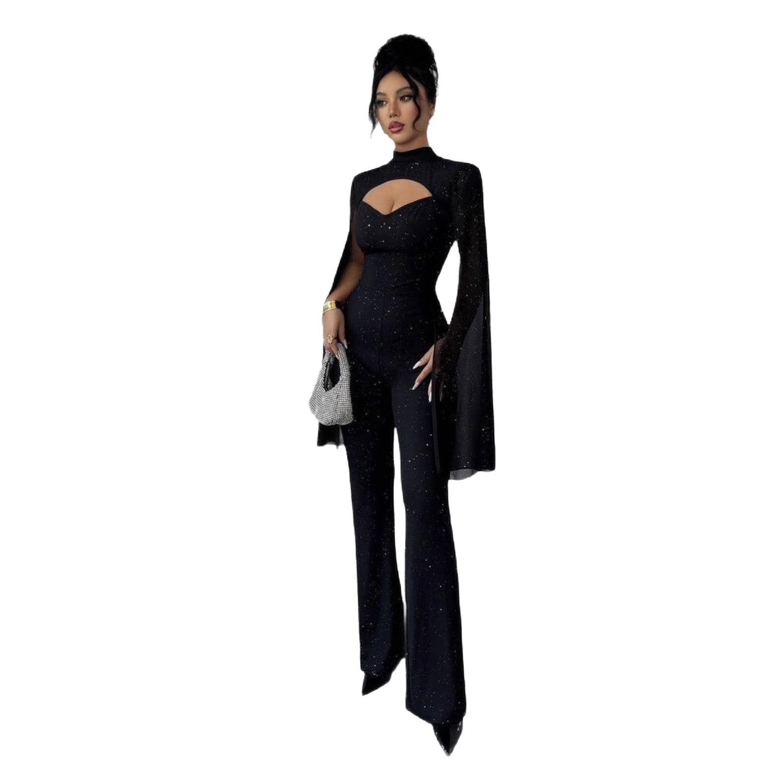 Elegant Cape-Style Ribbed Bodycon Jumpsuit