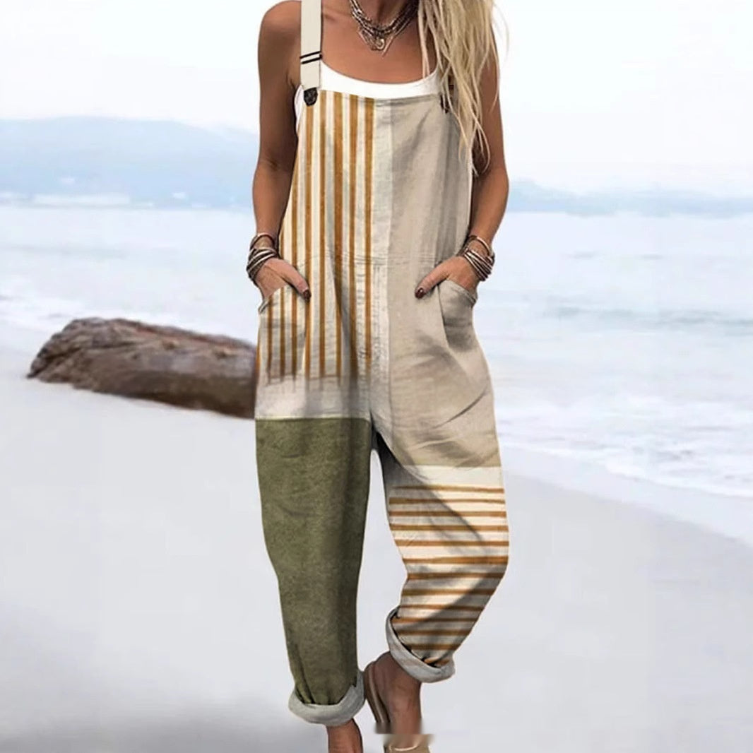 Women's Printed Pocket Wide Leg Jumpsuit