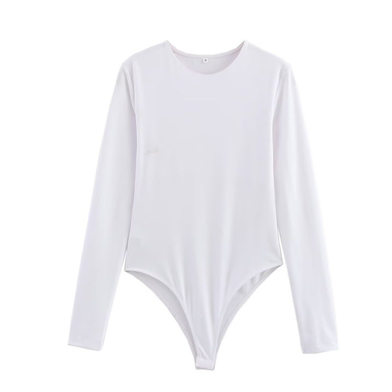 Women's Long-Sleeve Pleated Bodysuit Sleek Commuter Romper