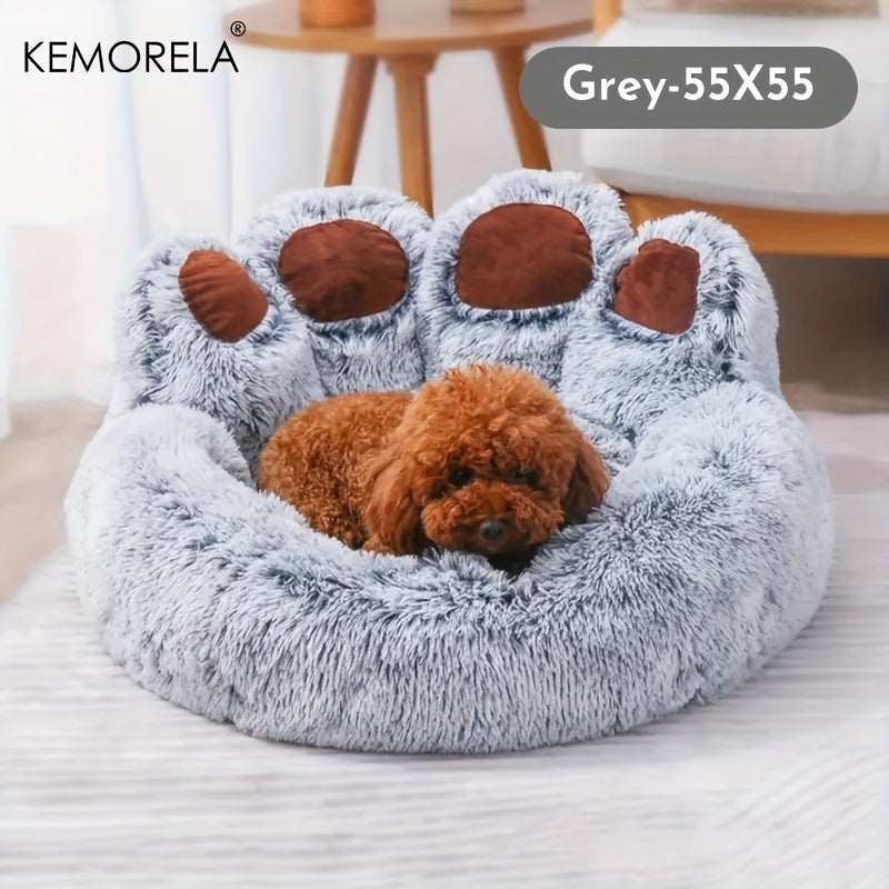 KEMORELA Plush Pet Bed KEMORELA Soft Bear Paw-Shaped Plush Pet Bed | Non-Slip Bottom, Polyester & Polyester Fiber Fill, Cozy Warm Cat & Dog Bed for Small Pets, Cute Animal-Themed