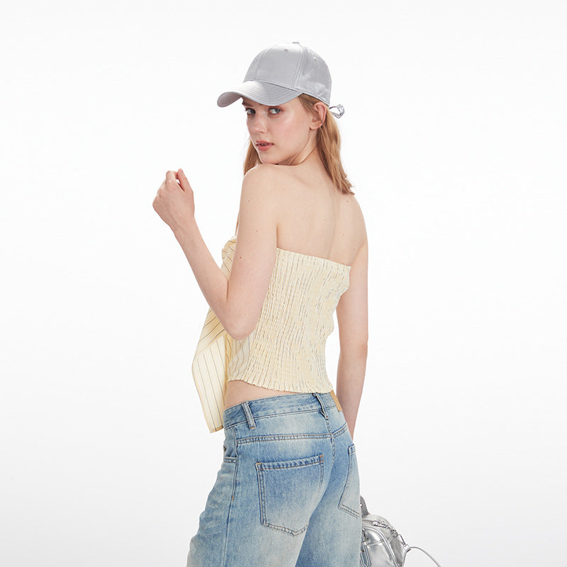 American-style Chic Bow-Knot Tube Strapless Camisole For Women Summer Sexy Short Halter Top