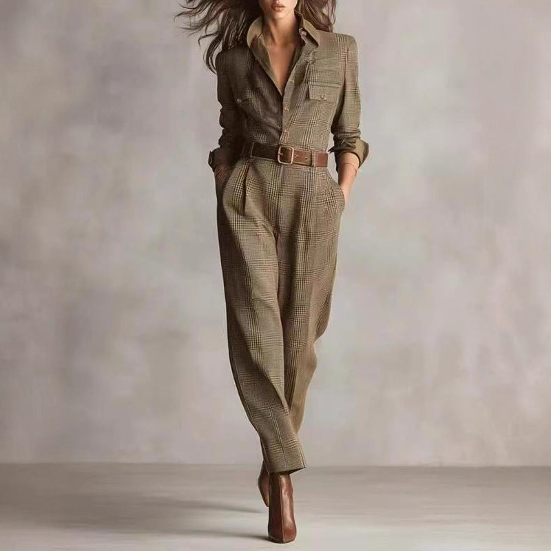 Chic Women's Plaid Jumpsuit for Work and Casual Wear