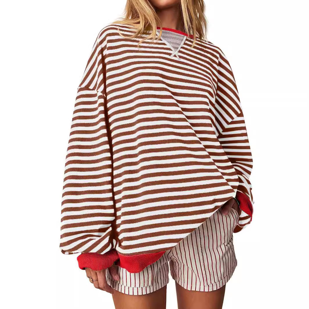 Women's Striped Color-Block Embroidered Pullover Sweater
