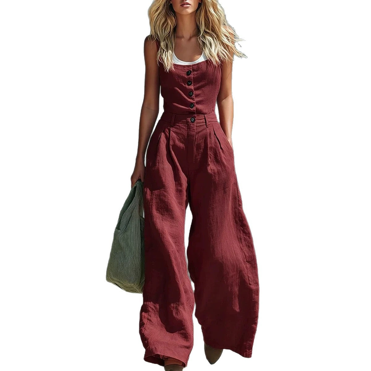 Retro High-Waisted Wide-Leg Office Jumpsuit