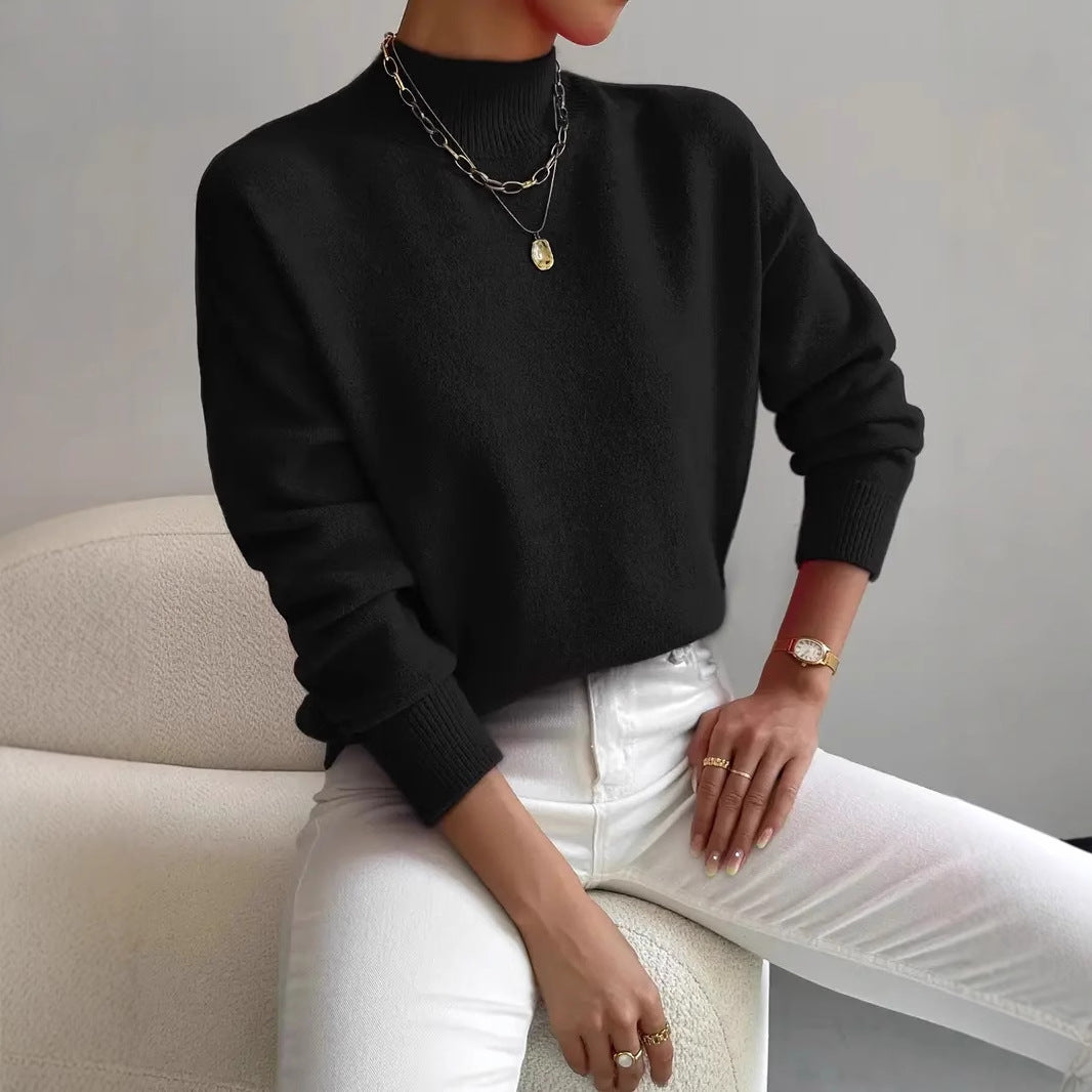 Women's Solid Color Casual and Comfortable Elegant Pullover Knitted Sweater