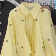 Floral Puff Sleeve Shirt Jacket Womens Loose Outerwear