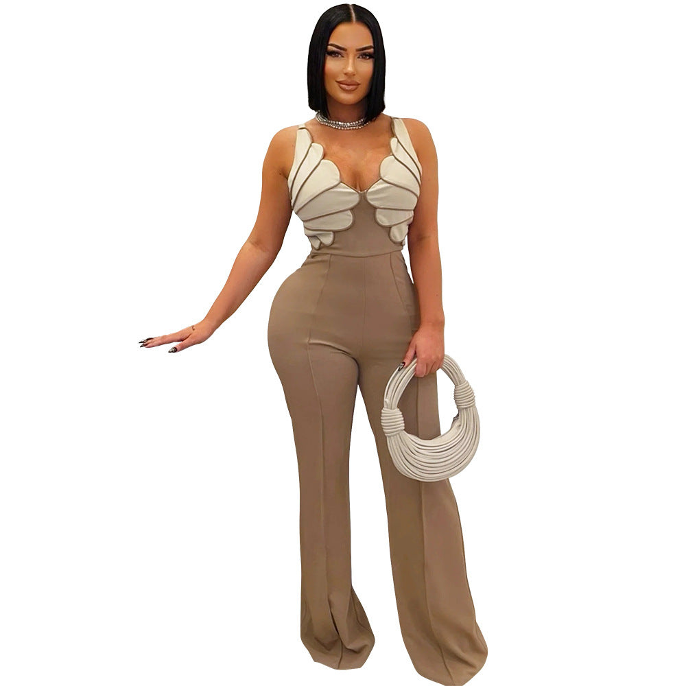 Elegant V-Neck Slim-Fit Rhinestone Jumpsuit