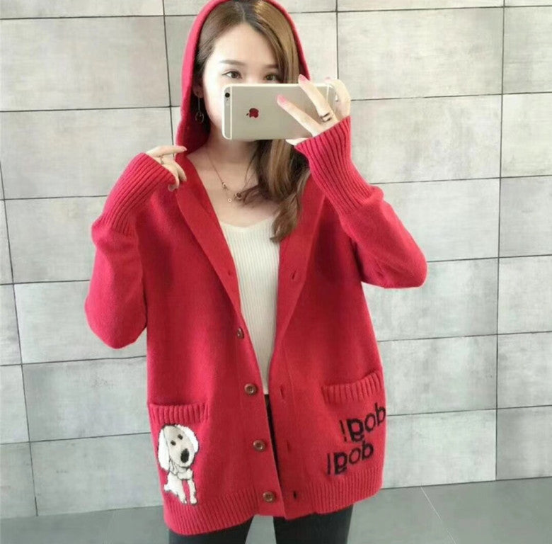Women's Thickened Knitted Hooded Cardigan Loose Fit