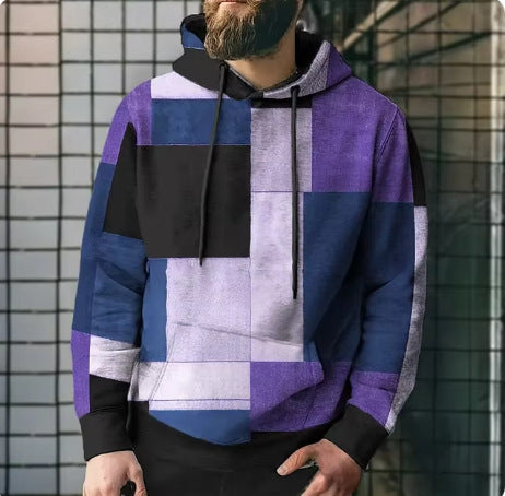 Colorblock Plaid Hooded Sweatshirt