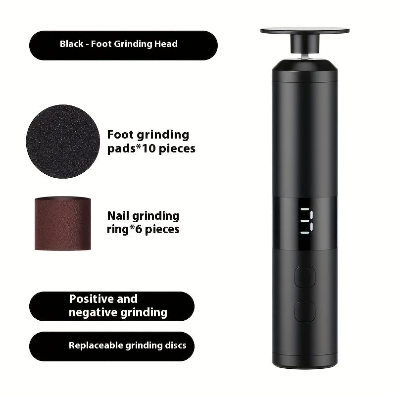 42mm 2‑in‑1 Foot and Nail Grinder with USB Charging, 3‑Speed Adjustment and 16 Interchangeable Heads