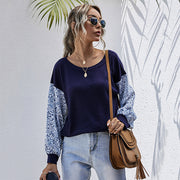 Women's Color-Block Patchwork Long-Sleeve Crewneck Sweater