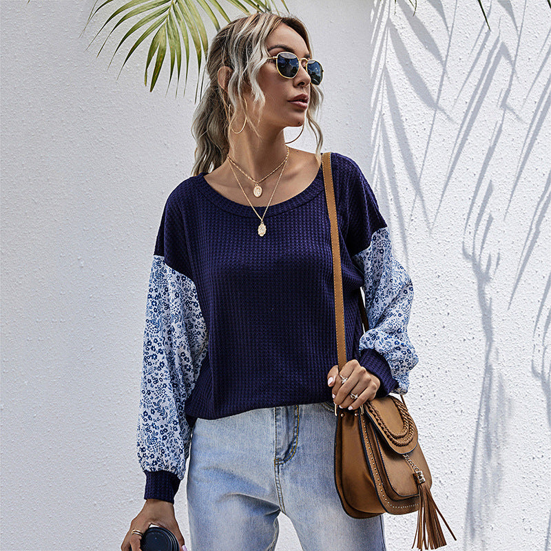 Women's Color-Block Patchwork Long-Sleeve Crewneck Sweater