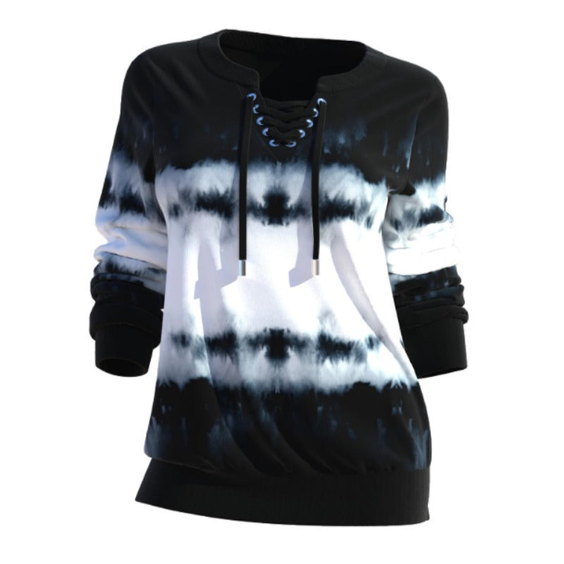 Gradient Print Loose Long Sleeve Fashion Sweater