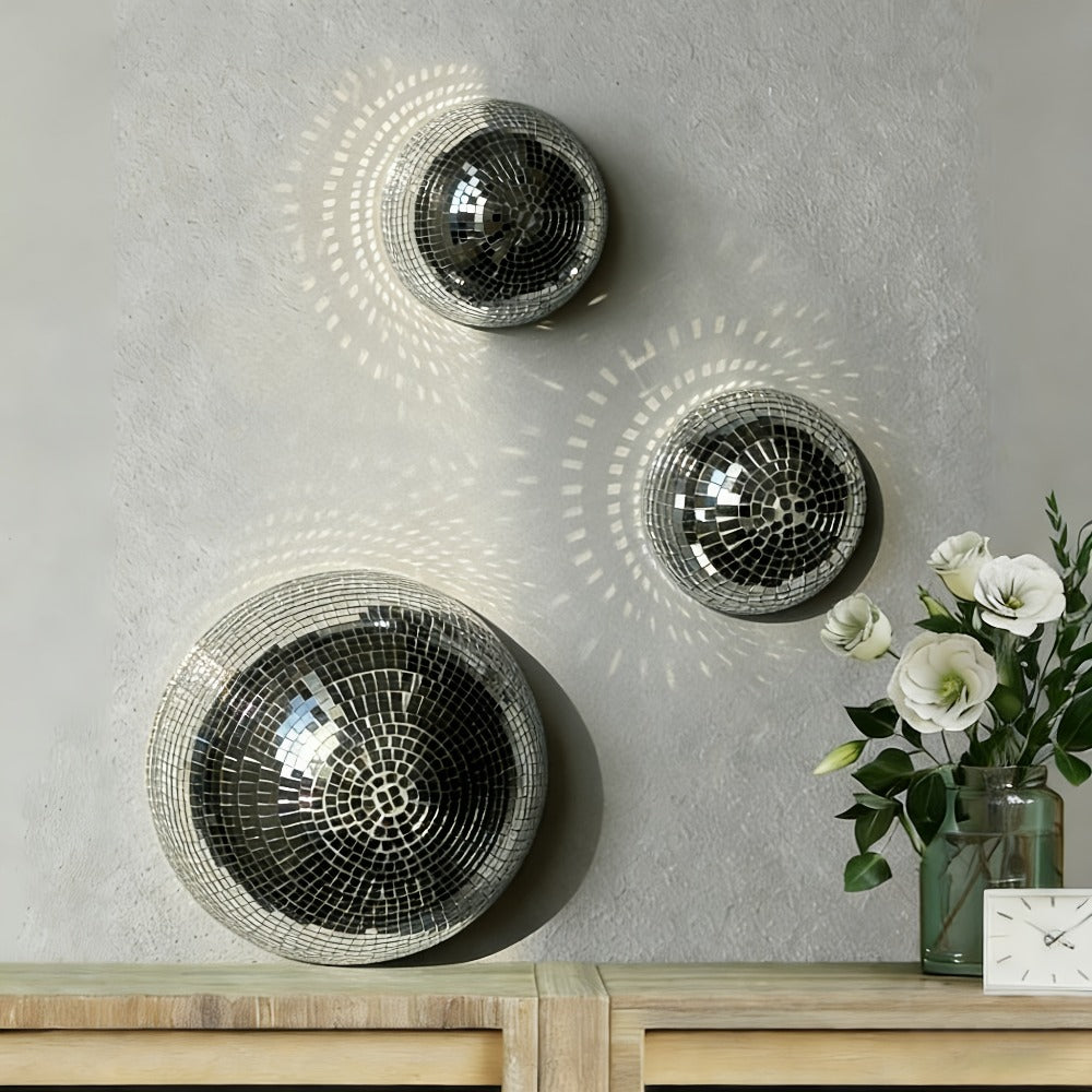 Set of 3 Shiny Disco Ball Wall Decorations for Holiday and Event Décor
