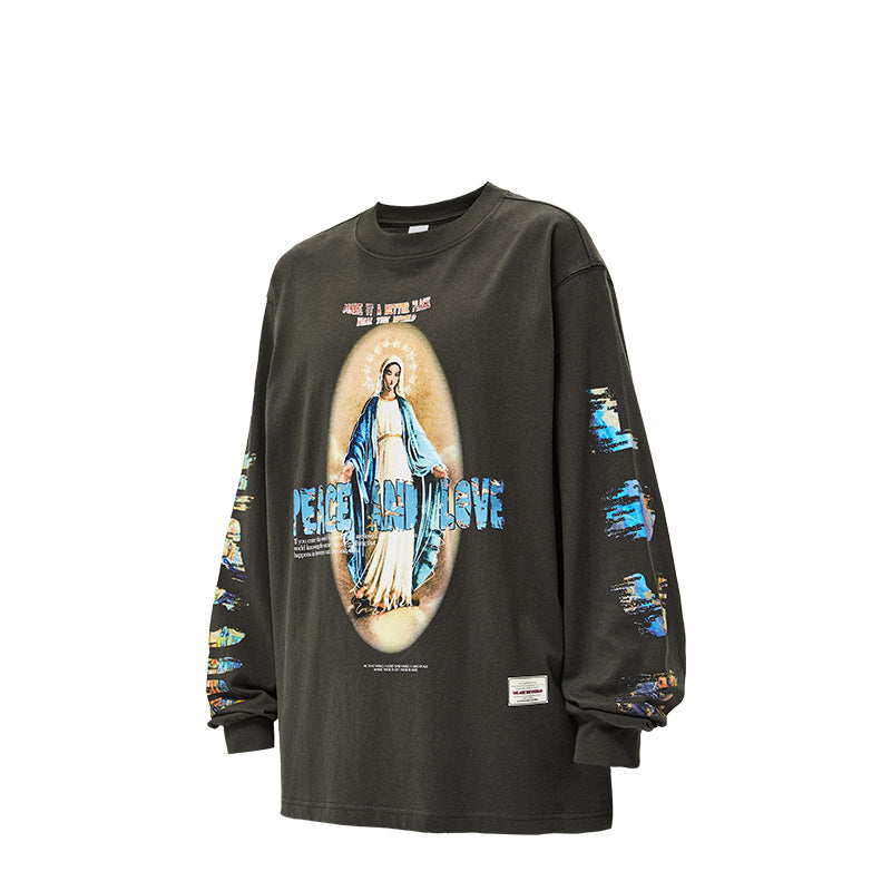 High Street Vintage Print Design Spring New Round Neck Sweater