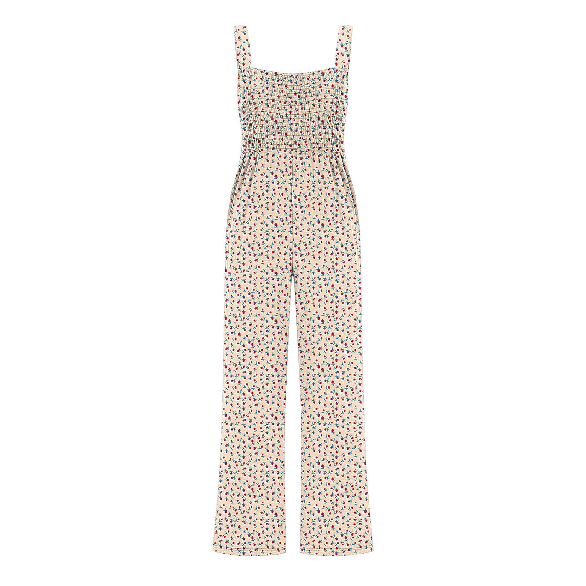 Chic Printed Wide-Leg Overalls with Pleated Pockets