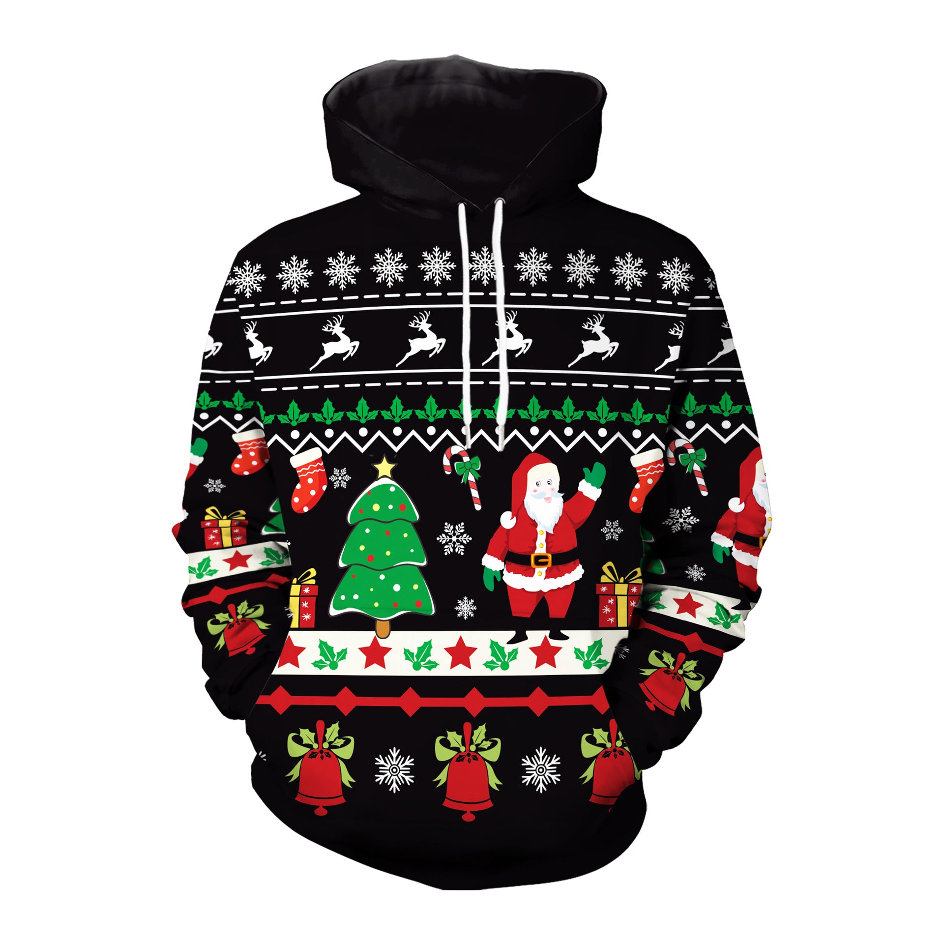 Festive Elk Christmas Print Couple Hooded Sweater