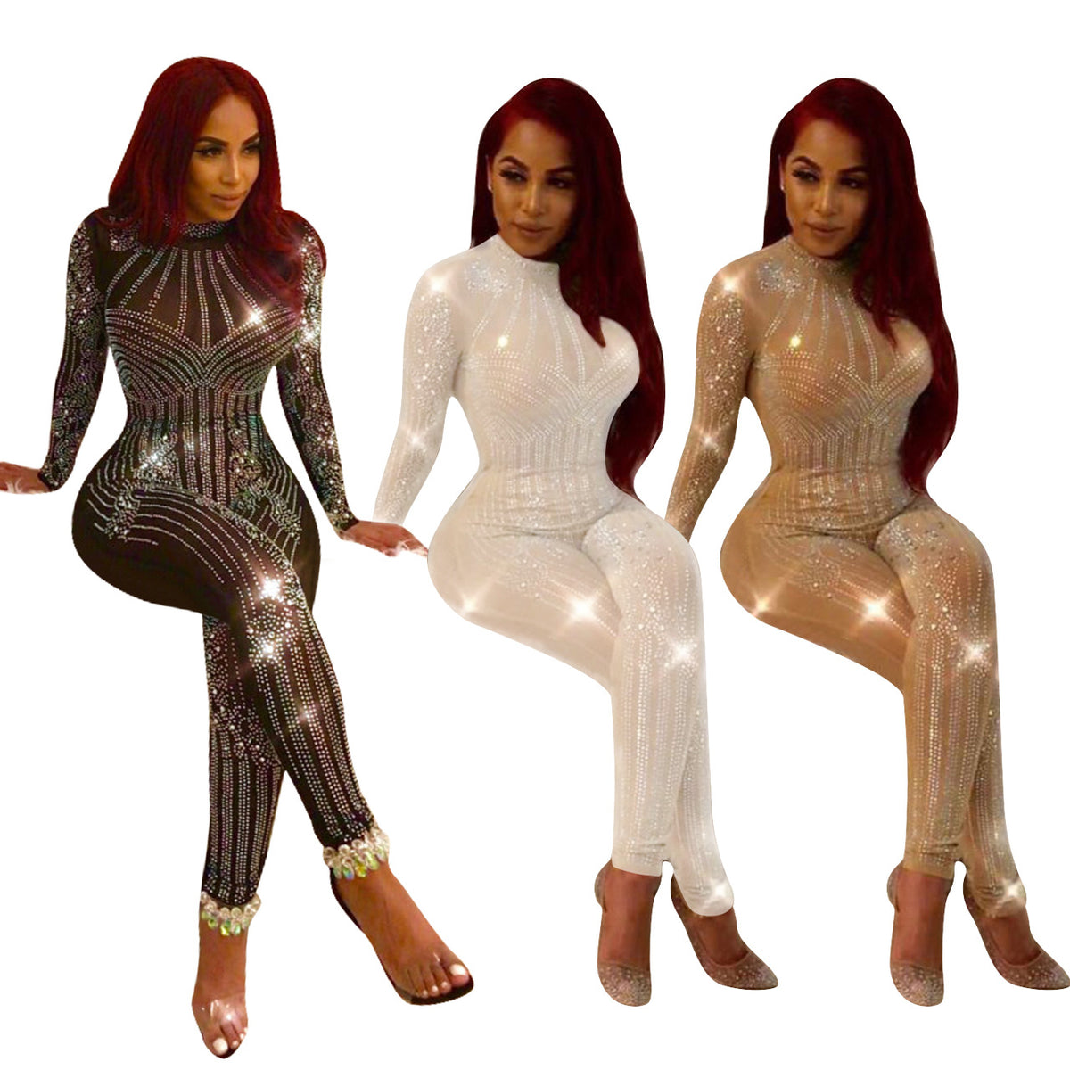 Sparkling Mesh Rhinestone Women's Jumpsuit