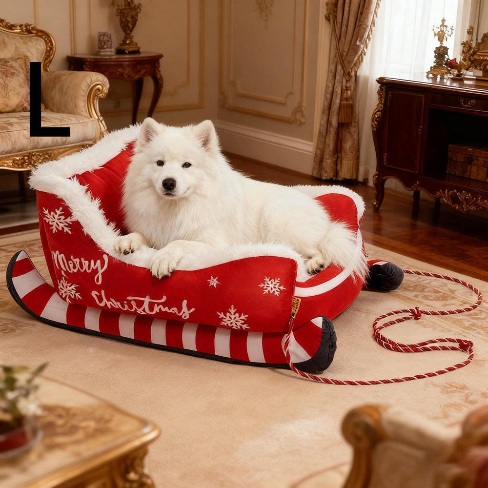 Christmas Sled Dog Bed & Cat Bed - Warm Winter Pet House With Reindeer Antlers & Sleigh Design, Soft Bedding-like For Small Puppies, X-small Dogs, Pomeranians, Chihuahuas - Cozy Holiday Bed