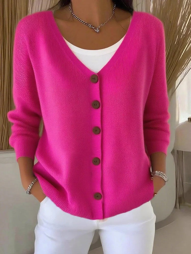 Women's Clothes Solid Color Knitted Button Cardigan Sweater
