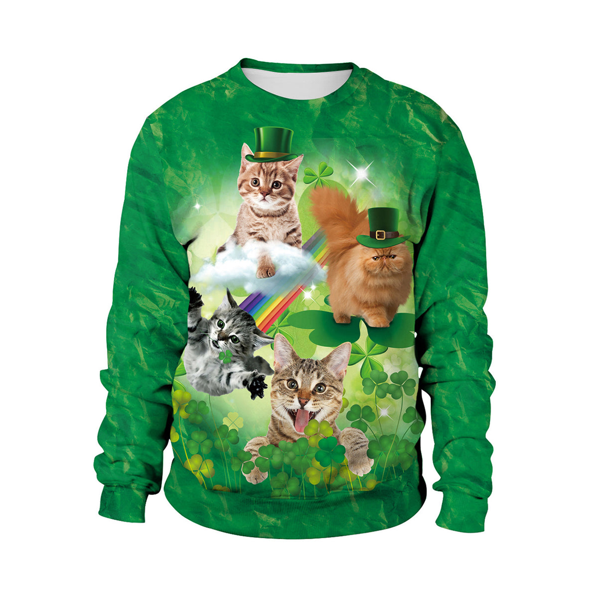 Cute St. Patrick's Day Cat Print Pullover Sweater